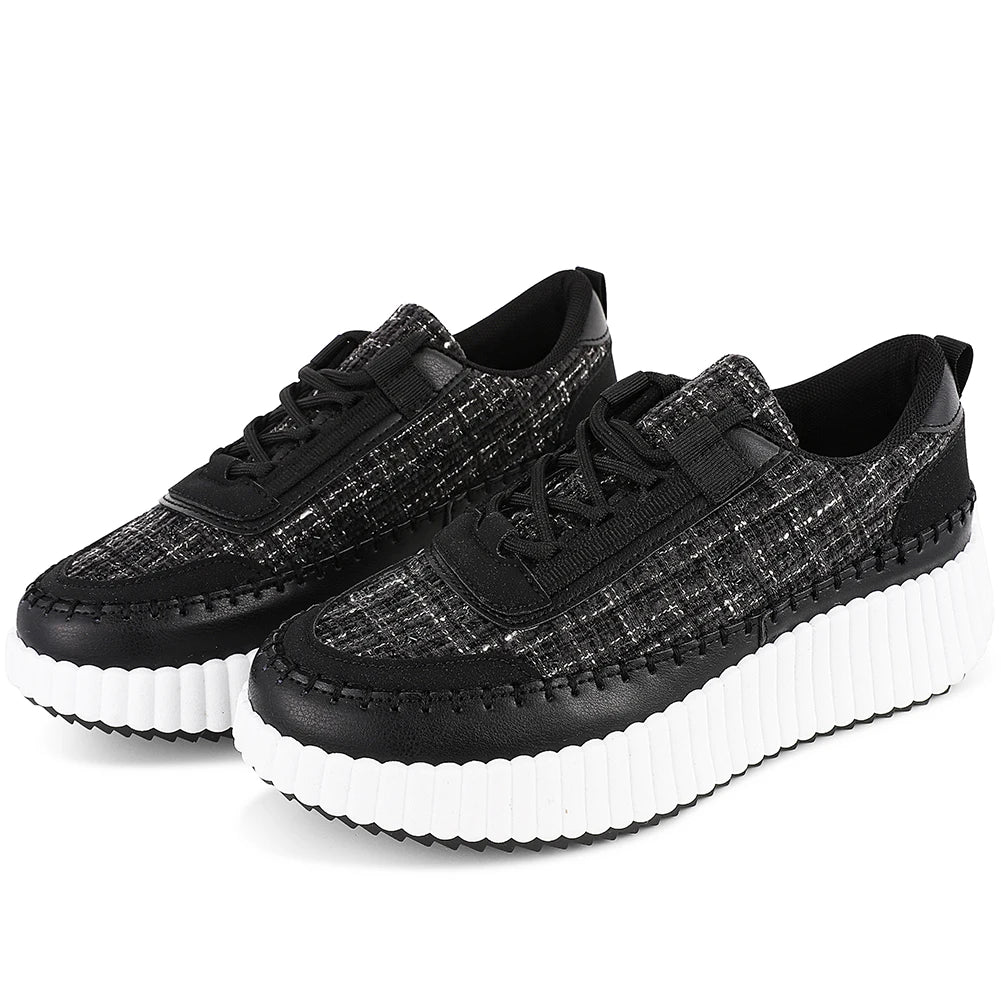 GIGIFOX Lace Up Platform Sneaker Women Comfortable Wedge Casual Shoes