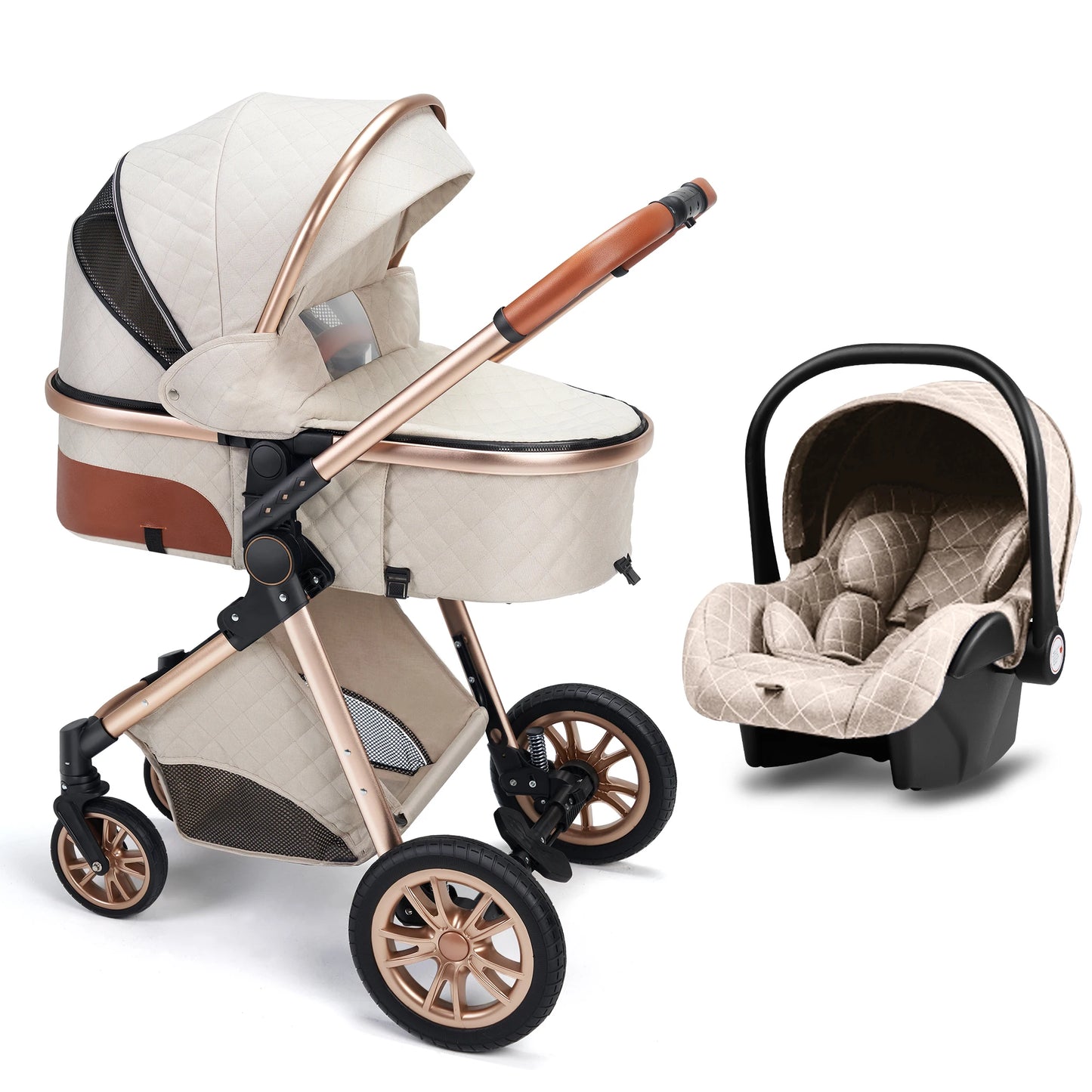 3 In 1 Luxury Pram High Landscape Stroller Reversible Seat