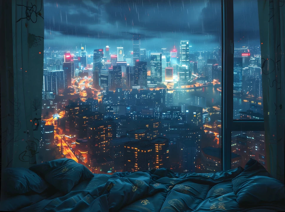 NONECN Rainy City Night View Tapestry Living Room Bedroom Wall Hanging Decor