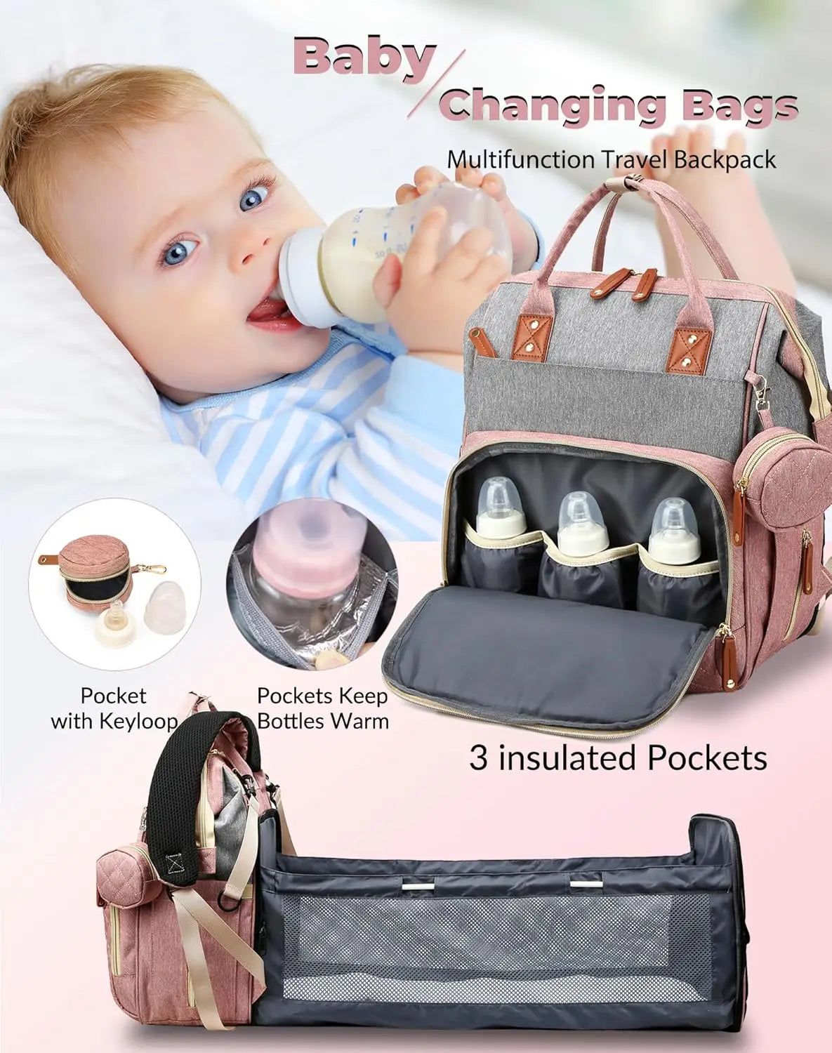 Waterproof Diaper Backpack With USB Port And Changing Pad Travel
