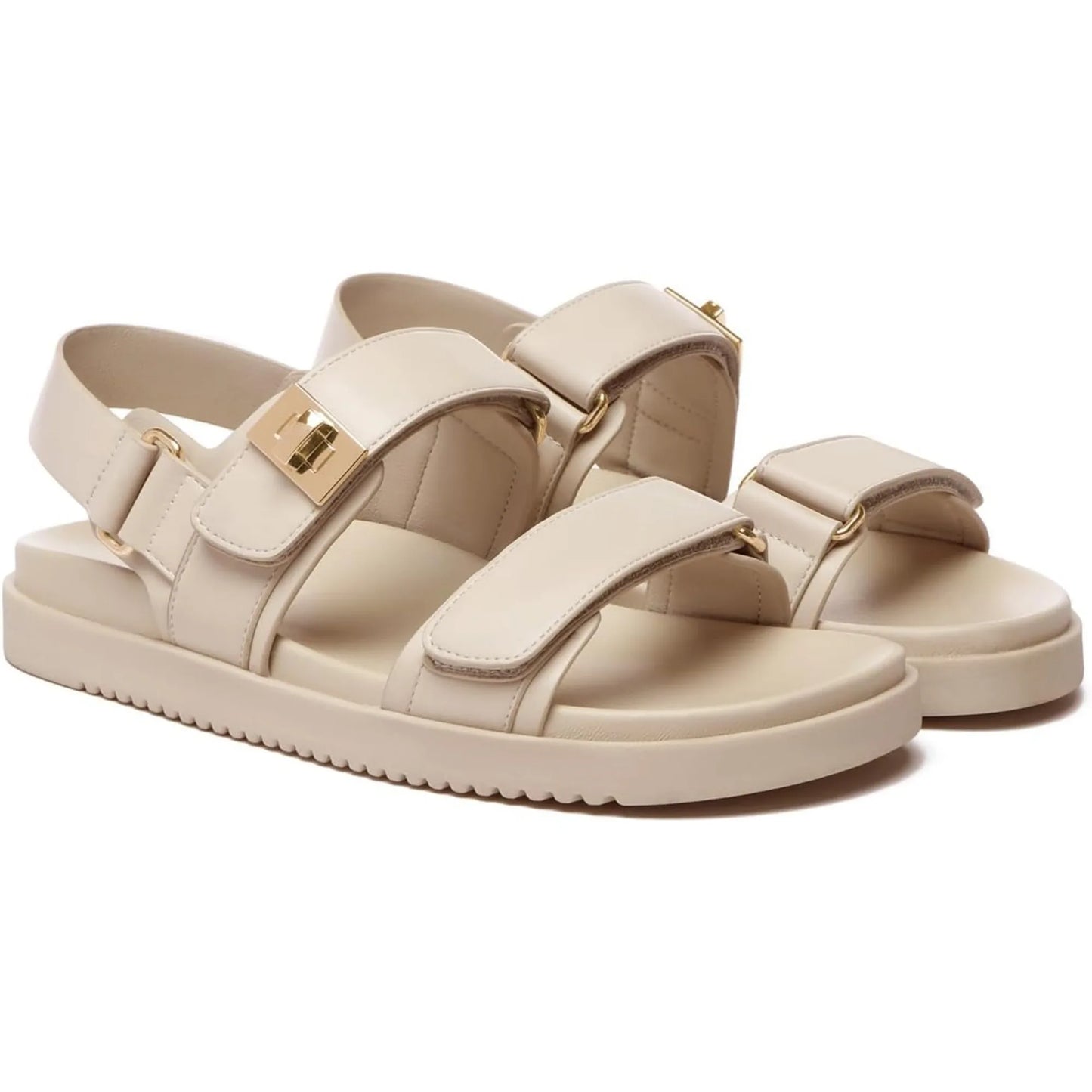 Comfort Footbed Leather Adjustable Double Strap Sandals For Women
