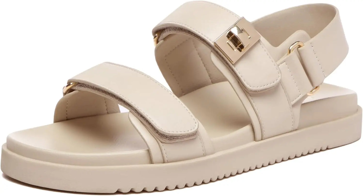 Comfort Footbed Leather Adjustable Double Strap Sandals For Women