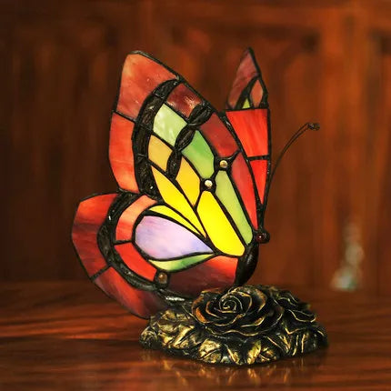 FUMAT Tiffany Style Table Lamp Butterfly Stained Glass Desk Decor