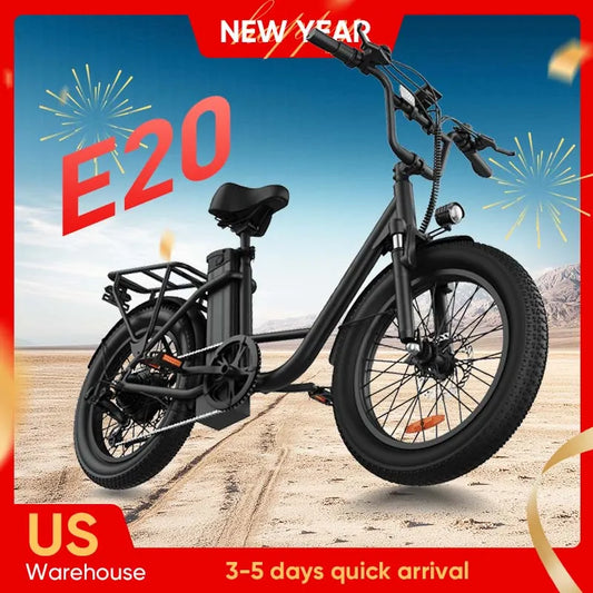 URLIFE 1000W E20 Electric Bike | 48V 13Ah Removable Battery, 20MPH, 20''X3" Fat Tire, 7-Speed E-Bike with Dual Disc Brake
