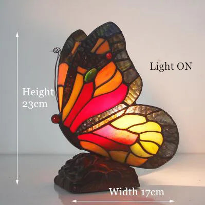 FUMAT Tiffany Style Table Lamp Butterfly Stained Glass Desk Decor