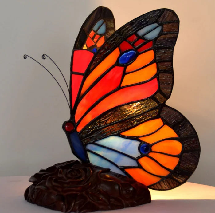 FUMAT Tiffany Style Table Lamp Butterfly Stained Glass Desk Decor