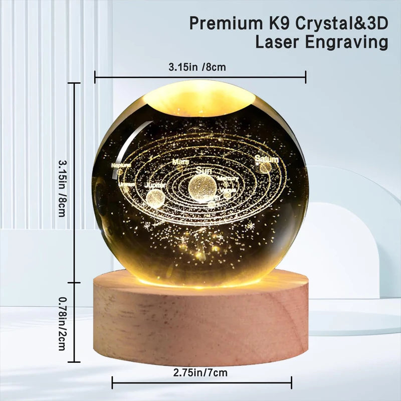 3D Galaxy Crystal Ball Night Light LED Lamp Saturn System