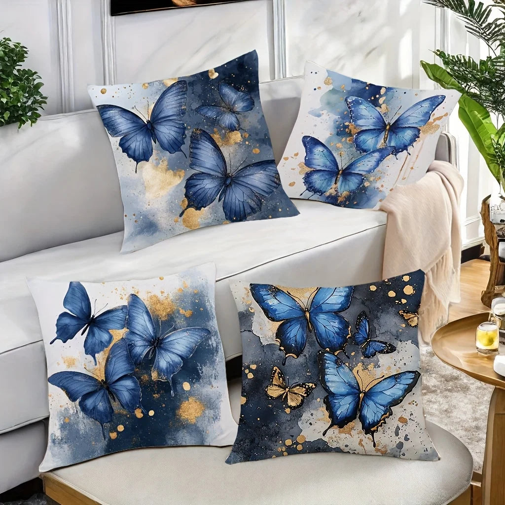 NONECN Velvet Butterfly Pillow Covers 4 Piece Set Home Decor