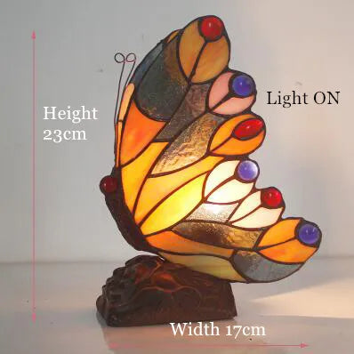 FUMAT Tiffany Style Table Lamp Butterfly Stained Glass Desk Decor