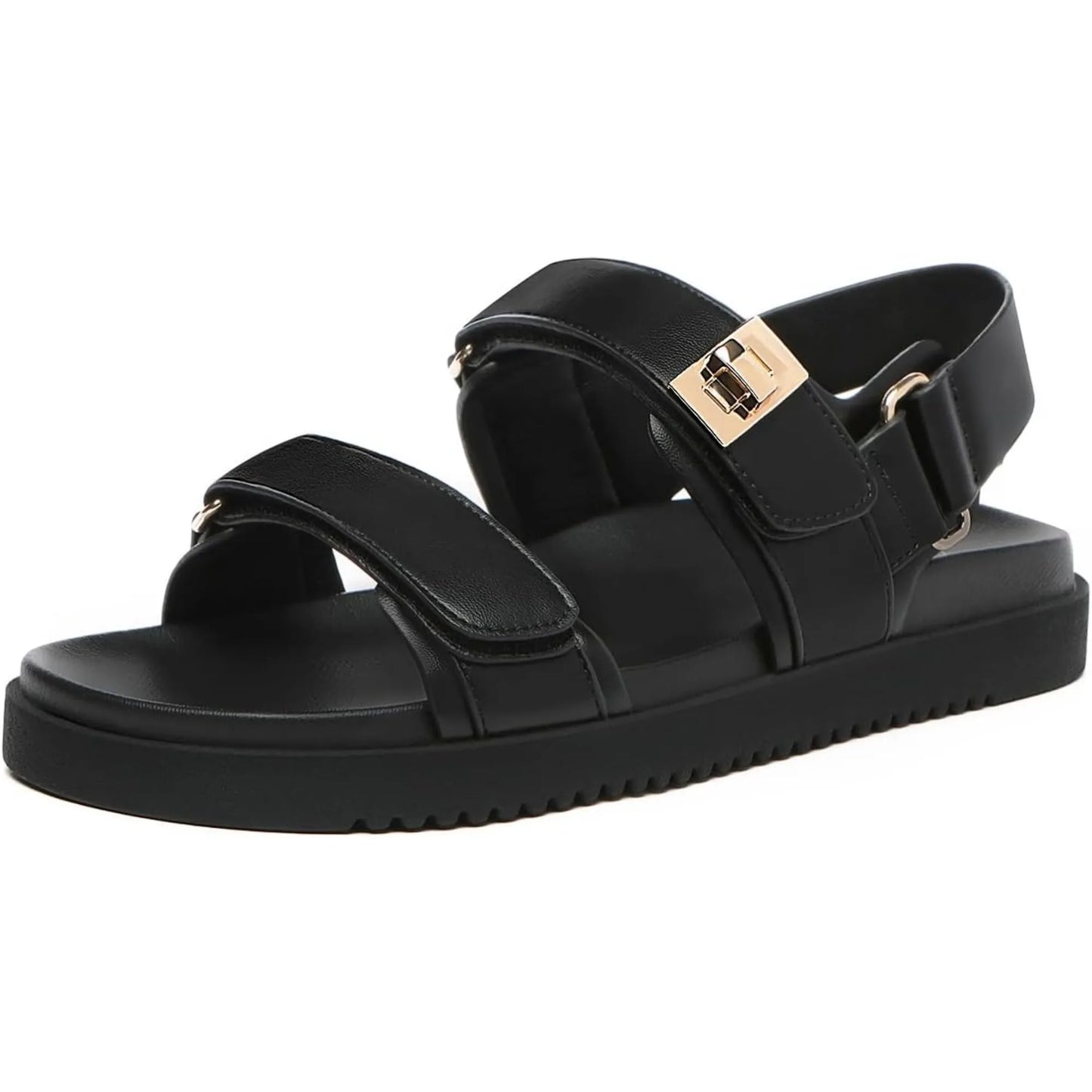 Comfort Footbed Leather Adjustable Double Strap Sandals For Women