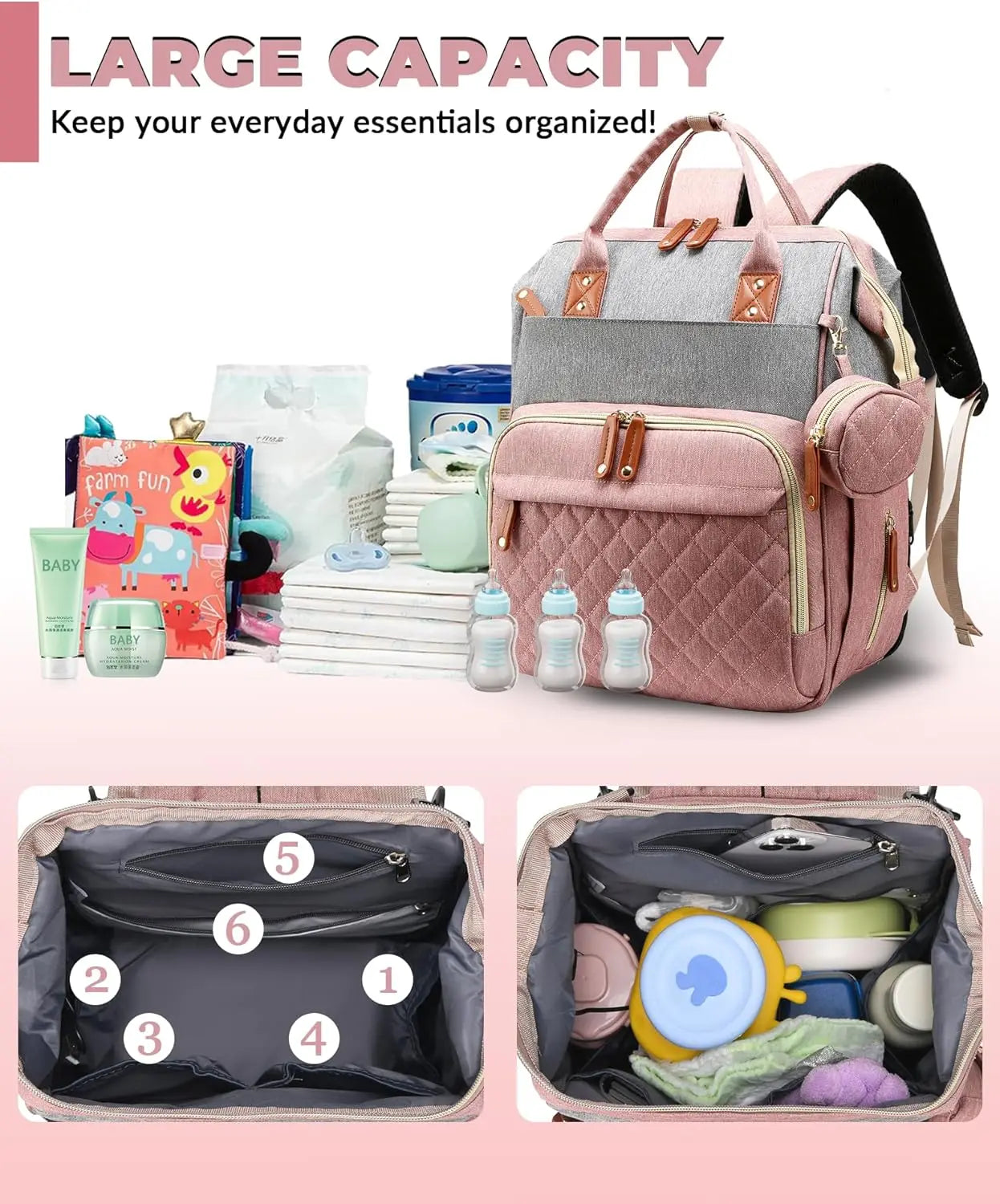 Waterproof Diaper Backpack With USB Port And Changing Pad Travel