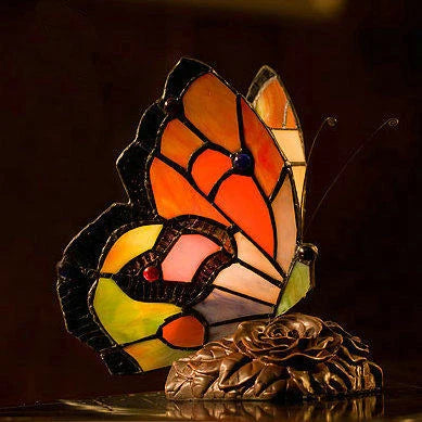 FUMAT Tiffany Style Table Lamp Butterfly Stained Glass Desk Decor