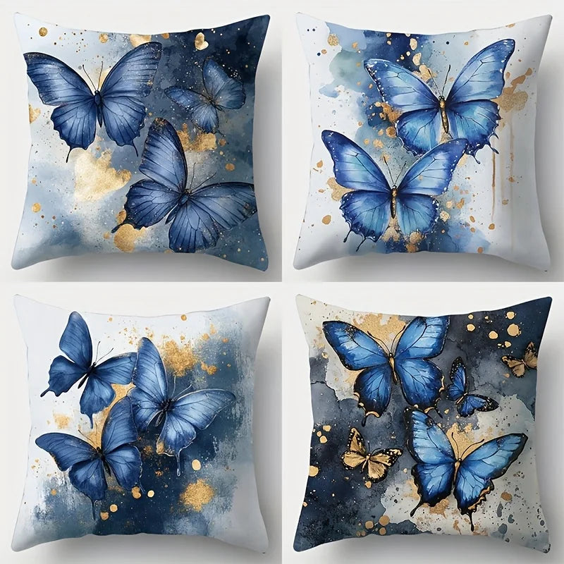 NONECN Velvet Butterfly Pillow Covers 4 Piece Set Home Decor