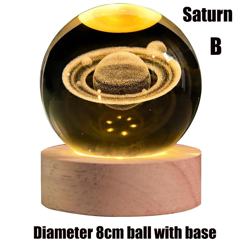 3D Galaxy Crystal Ball Night Light LED Lamp Saturn System