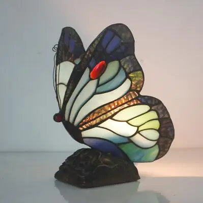 FUMAT Tiffany Style Table Lamp Butterfly Stained Glass Desk Decor