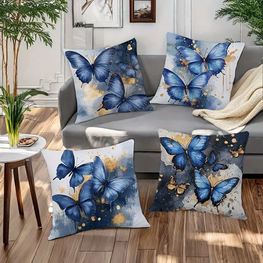 NONECN Velvet Butterfly Pillow Covers 4 Piece Set Home Decor