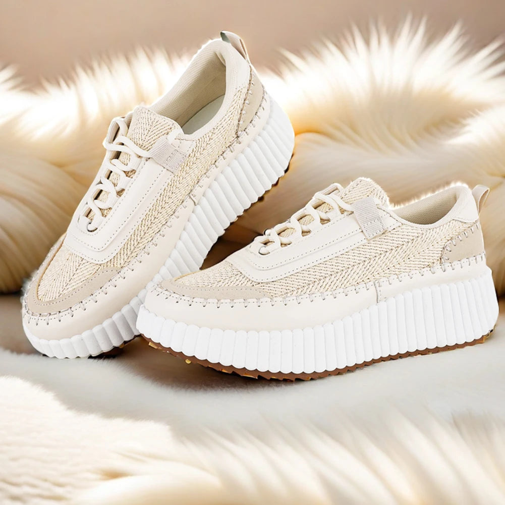 GIGIFOX Lace Up Platform Sneaker Women Comfortable Wedge Casual Shoes