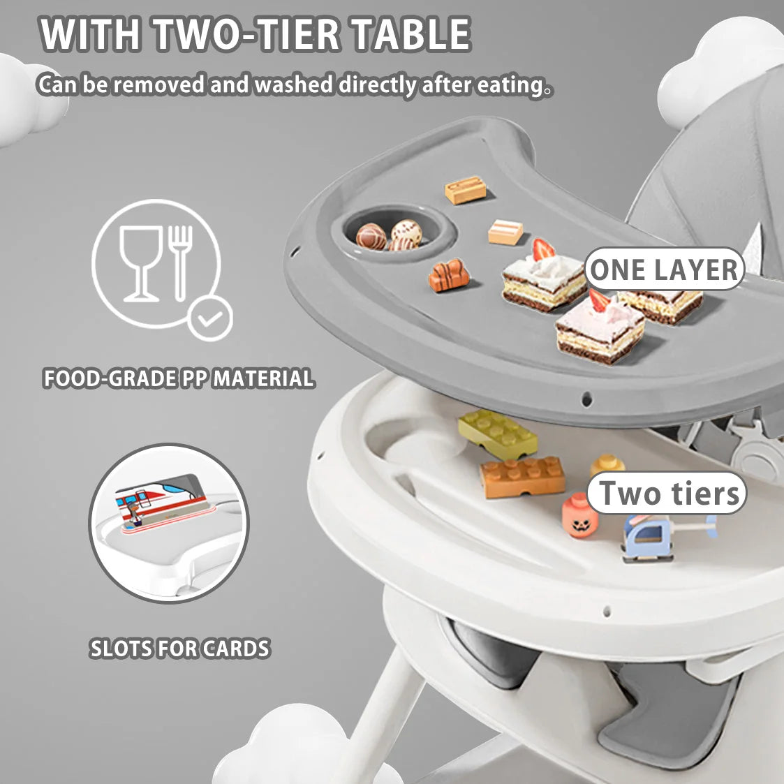 PIORLADO Folding Baby High Chair With Antislip Pad Toy Rack