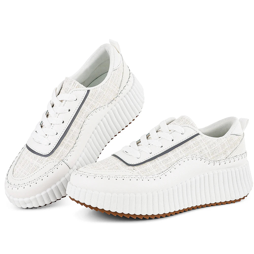 GIGIFOX Lace Up Platform Sneaker Women Comfortable Wedge Casual Shoes