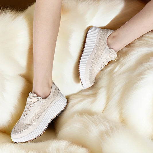 GIGIFOX Lace Up Platform Sneaker Women Comfortable Wedge Casual Shoes