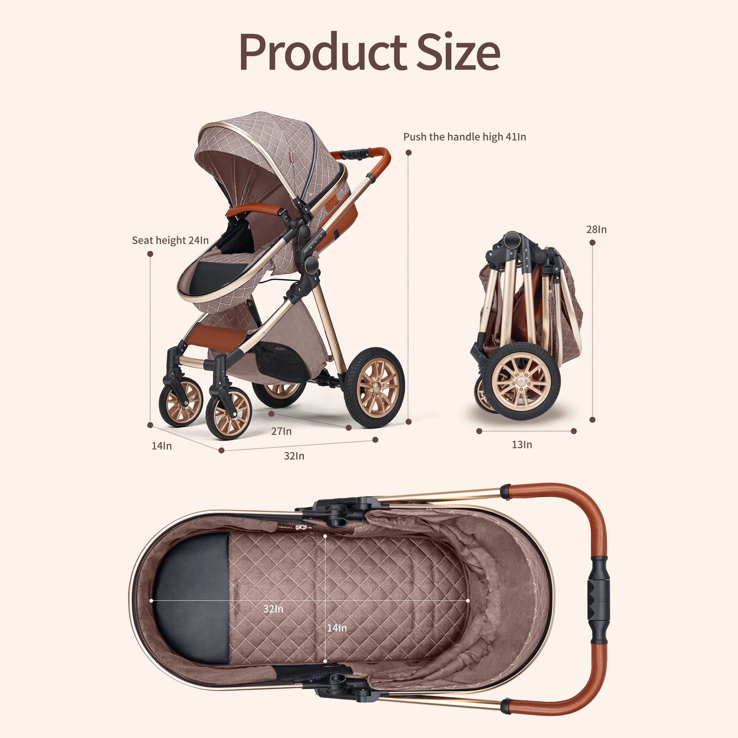 3 In 1 Luxury Pram High Landscape Stroller Reversible Seat