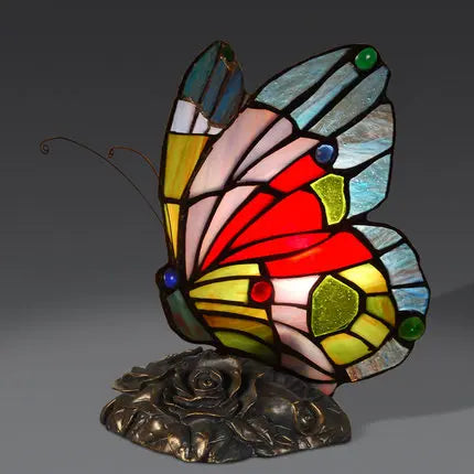FUMAT Tiffany Style Table Lamp Butterfly Stained Glass Desk Decor