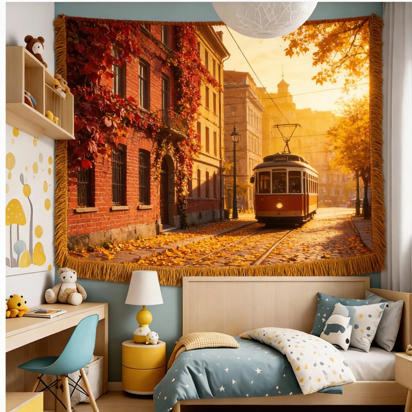 NONECN Rainy City Night View Tapestry Living Room Bedroom Wall Hanging Decor