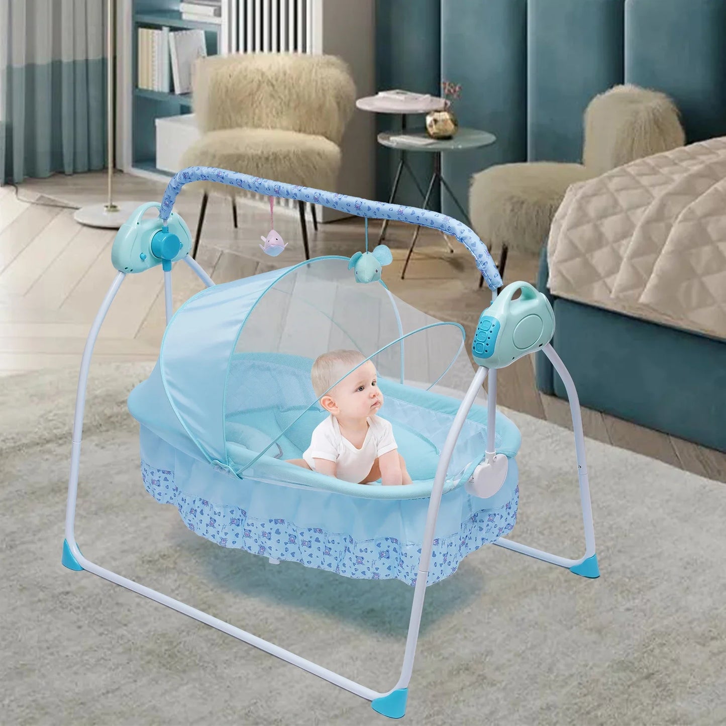 Electric Baby Crib Cradle Auto Swing Rocker With Five Gear Speed