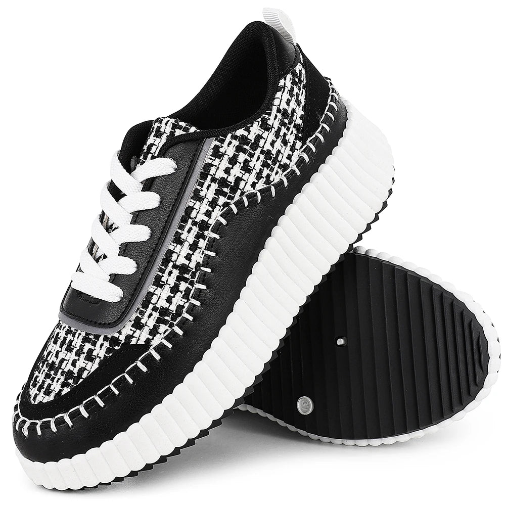 GIGIFOX Lace Up Platform Sneaker Women Comfortable Wedge Casual Shoes
