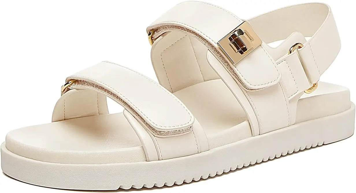 Comfort Footbed Leather Adjustable Double Strap Sandals For Women
