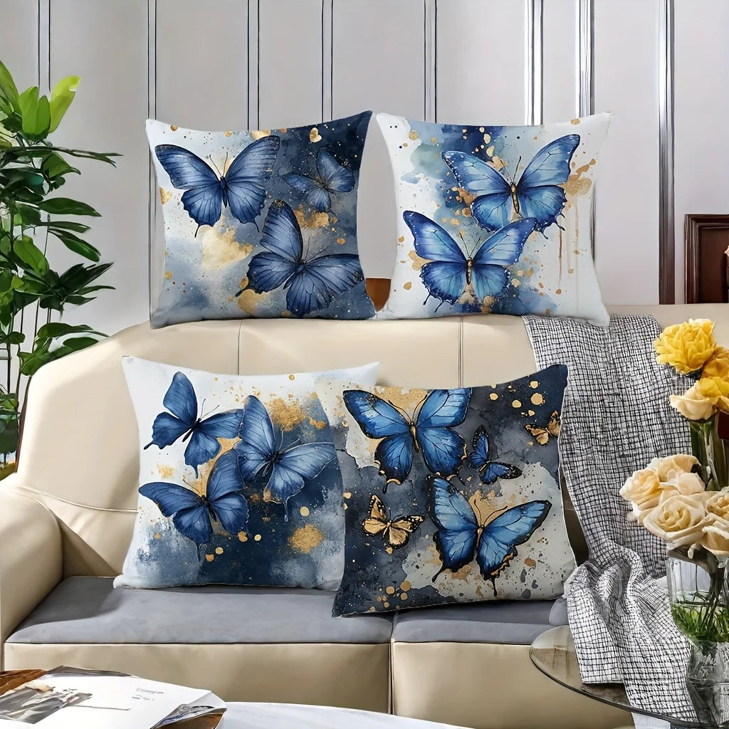 NONECN Velvet Butterfly Pillow Covers 4 Piece Set Home Decor