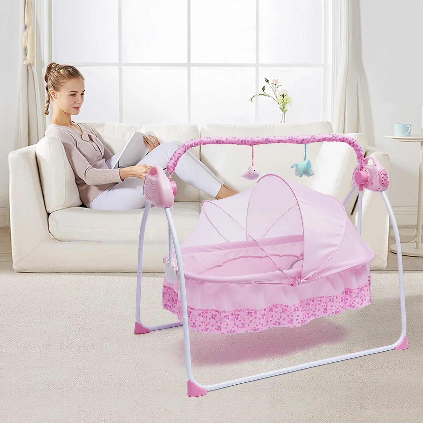 Electric Baby Crib Cradle Auto Swing Rocker With Five Gear Speed