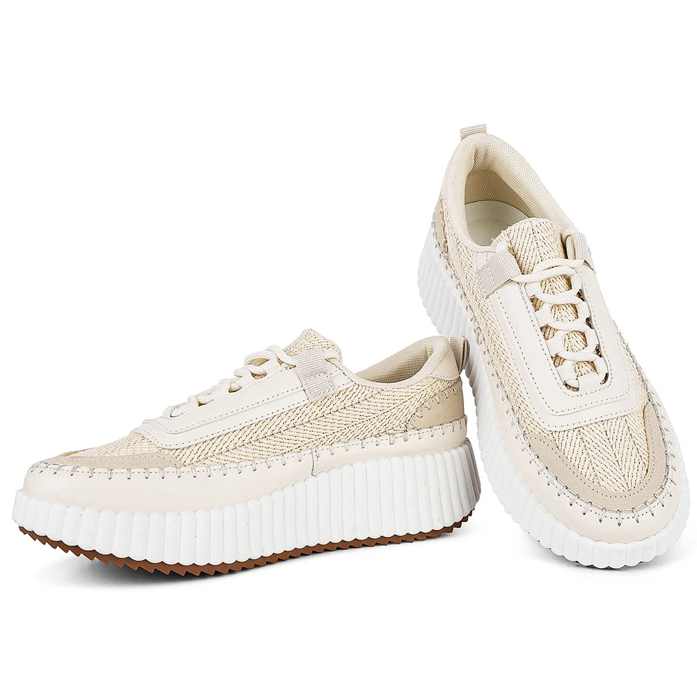 GIGIFOX Lace Up Platform Sneaker Women Comfortable Wedge Casual Shoes