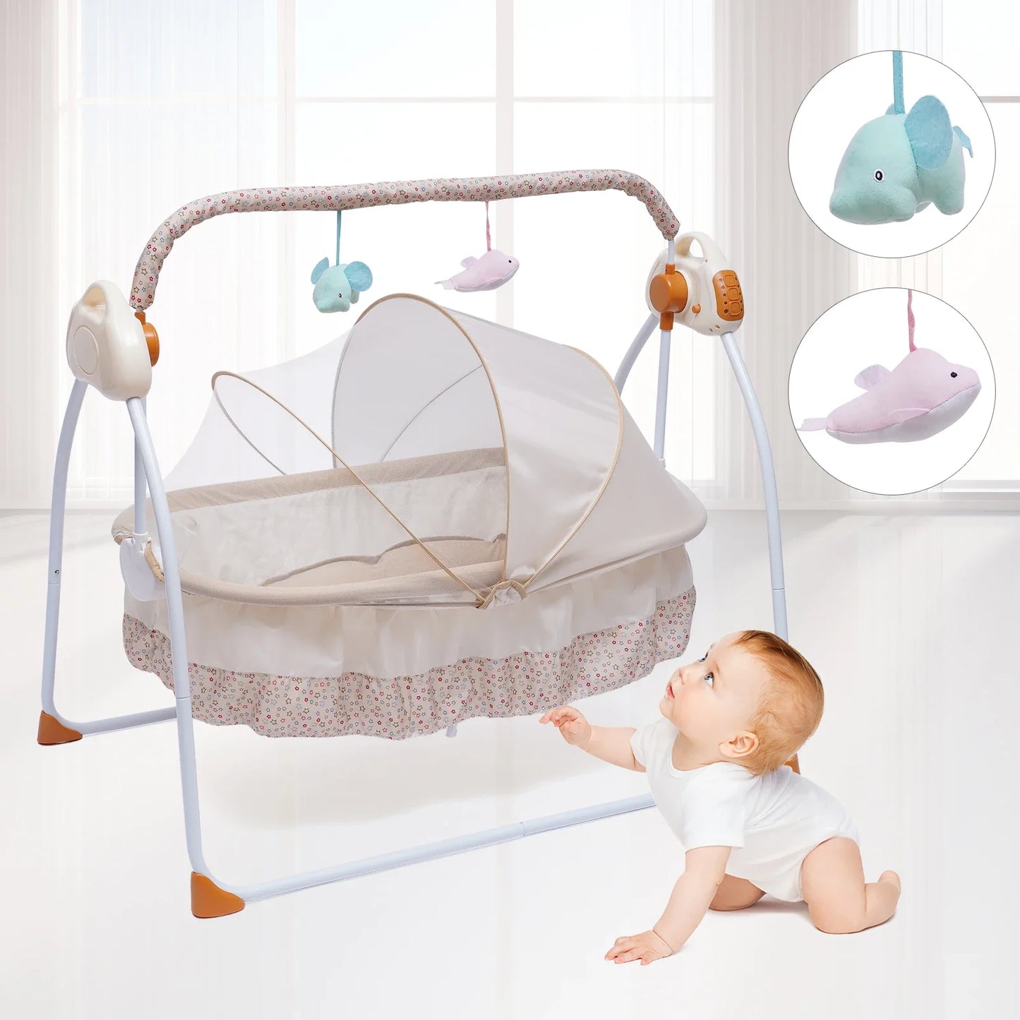 Electric Baby Crib Cradle Auto Swing Rocker With Five Gear Speed