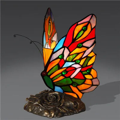 FUMAT Tiffany Style Table Lamp Butterfly Stained Glass Desk Decor