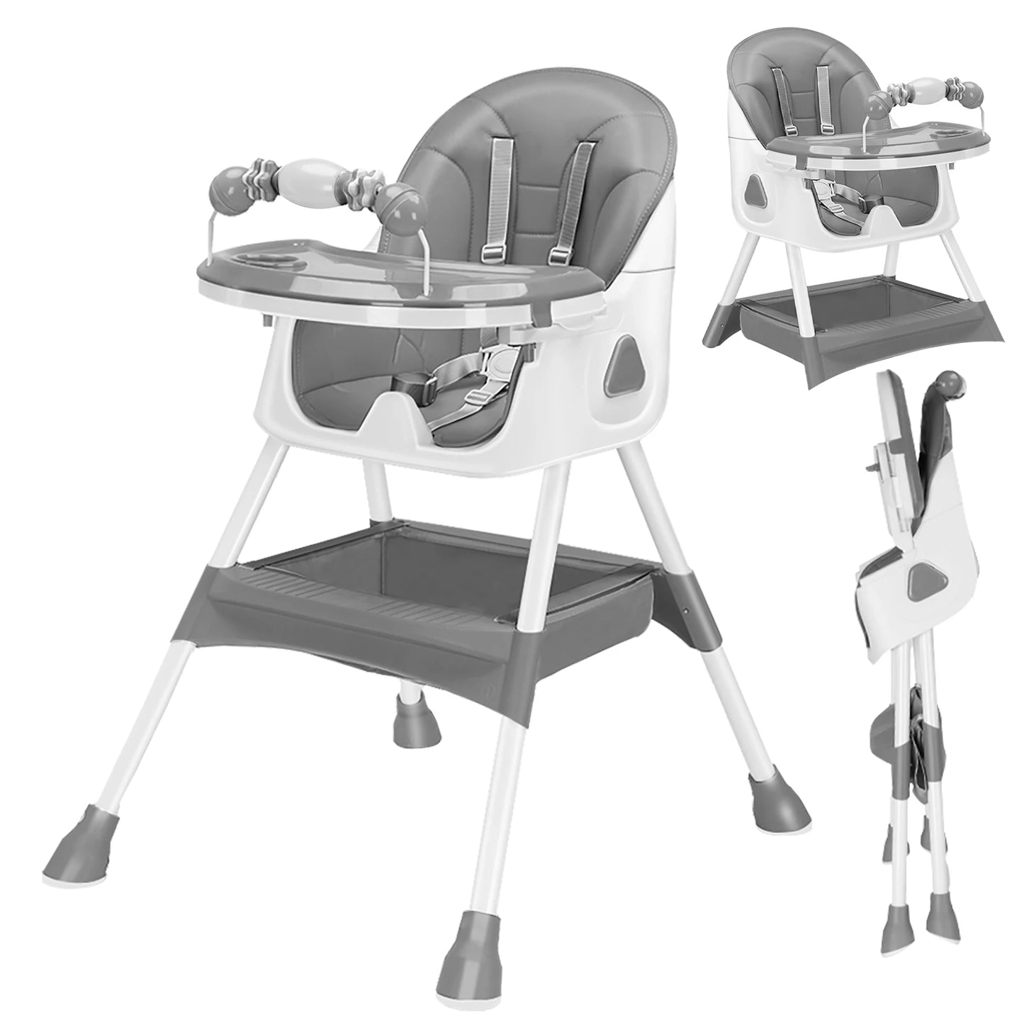 PIORLADO Folding Baby High Chair With Antislip Pad Toy Rack