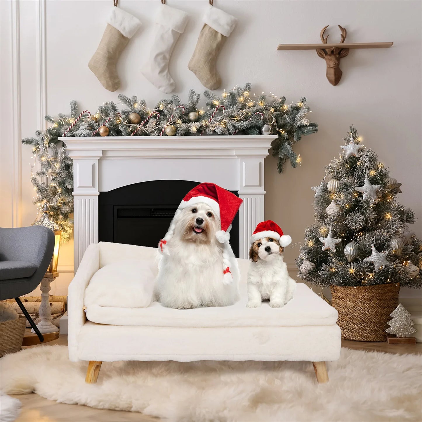 BINGOPAW Elevated Pet Bed Nordic Stool With Cozy Pad Waterproof