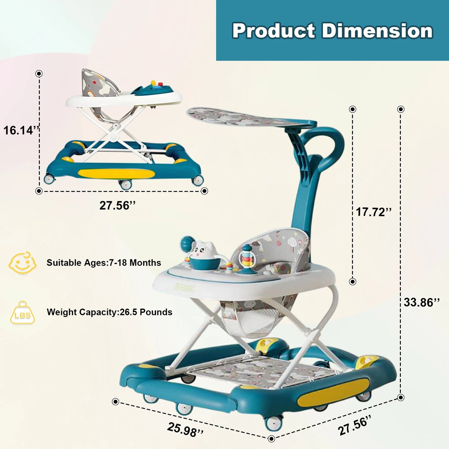Multi Functional Baby Walker With Awning Anti-Rollover