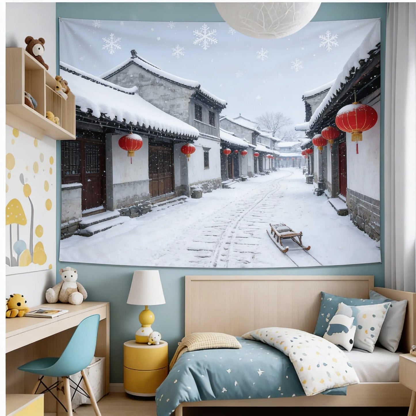 NONECN Rainy City Night View Tapestry Living Room Bedroom Wall Hanging Decor
