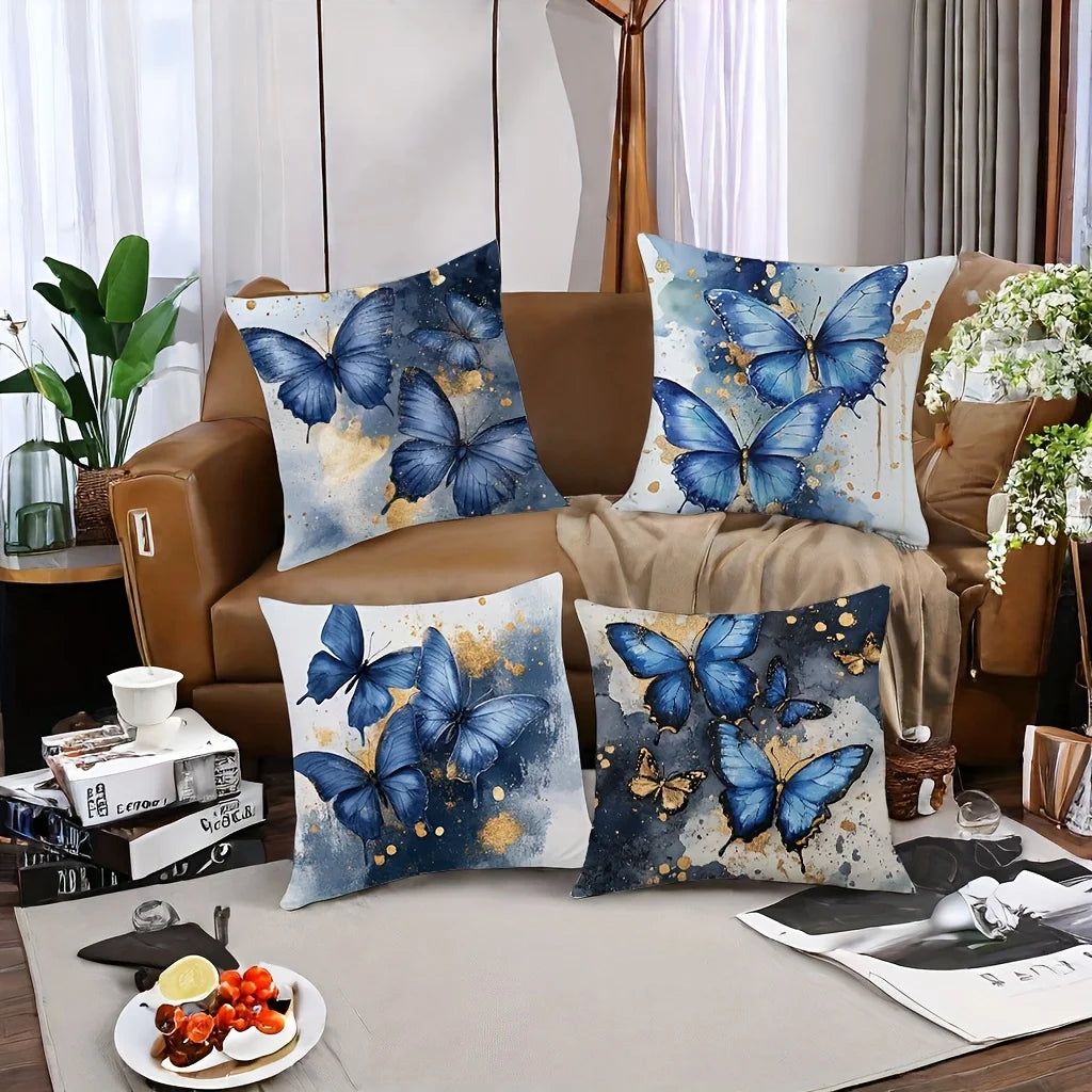 NONECN Velvet Butterfly Pillow Covers 4 Piece Set Home Decor