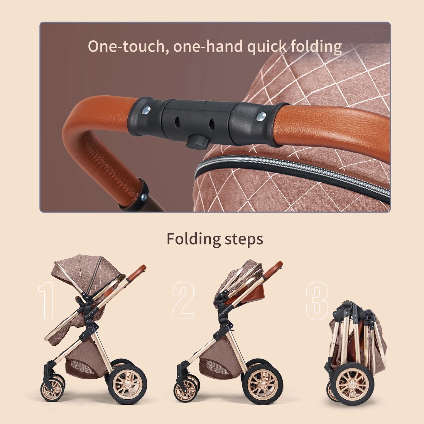 3 In 1 Luxury Pram High Landscape Stroller Reversible Seat