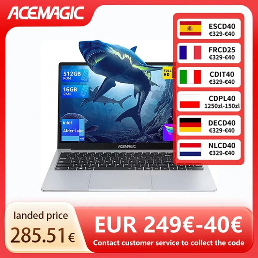 ACEMAGIC Laptop 15.6'' FHD Intel Alder Lake N97 up to 3.6GHz 16GB DDR4 512GB SSD with Windows 11 Laptop Gaming Office Computer