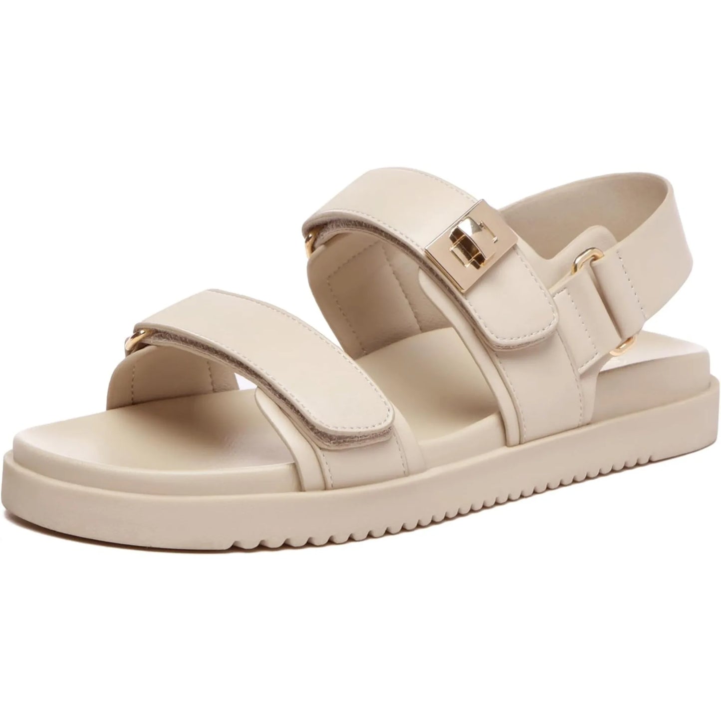 Comfort Footbed Leather Adjustable Double Strap Sandals For Women