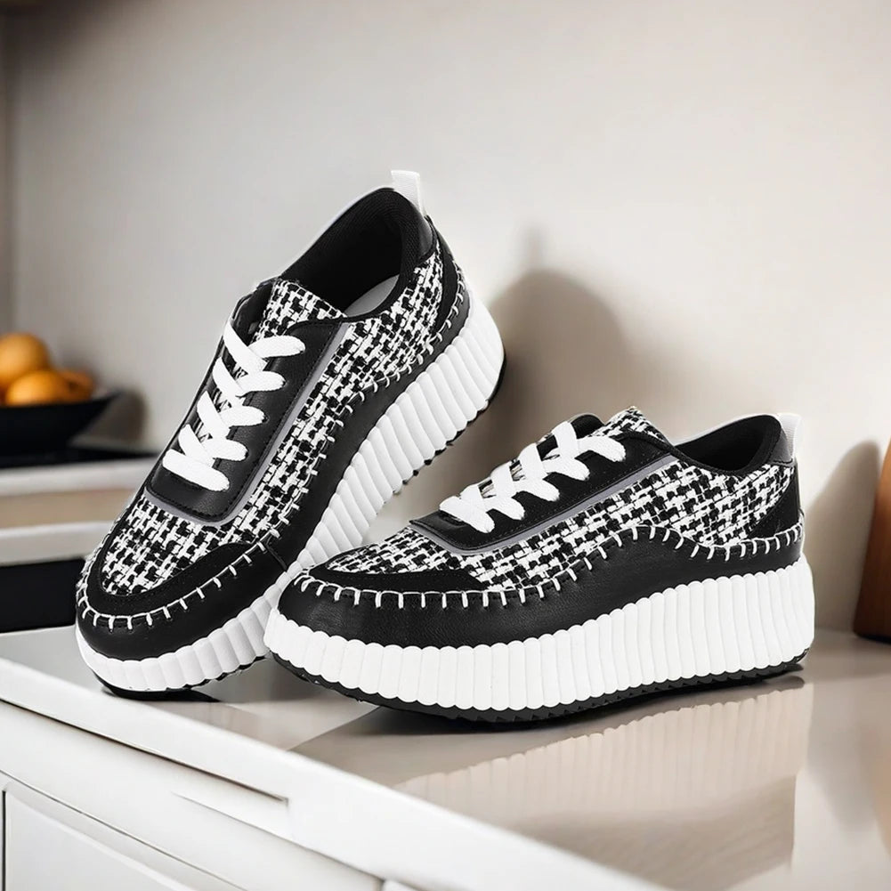 GIGIFOX Lace Up Platform Sneaker Women Comfortable Wedge Casual Shoes