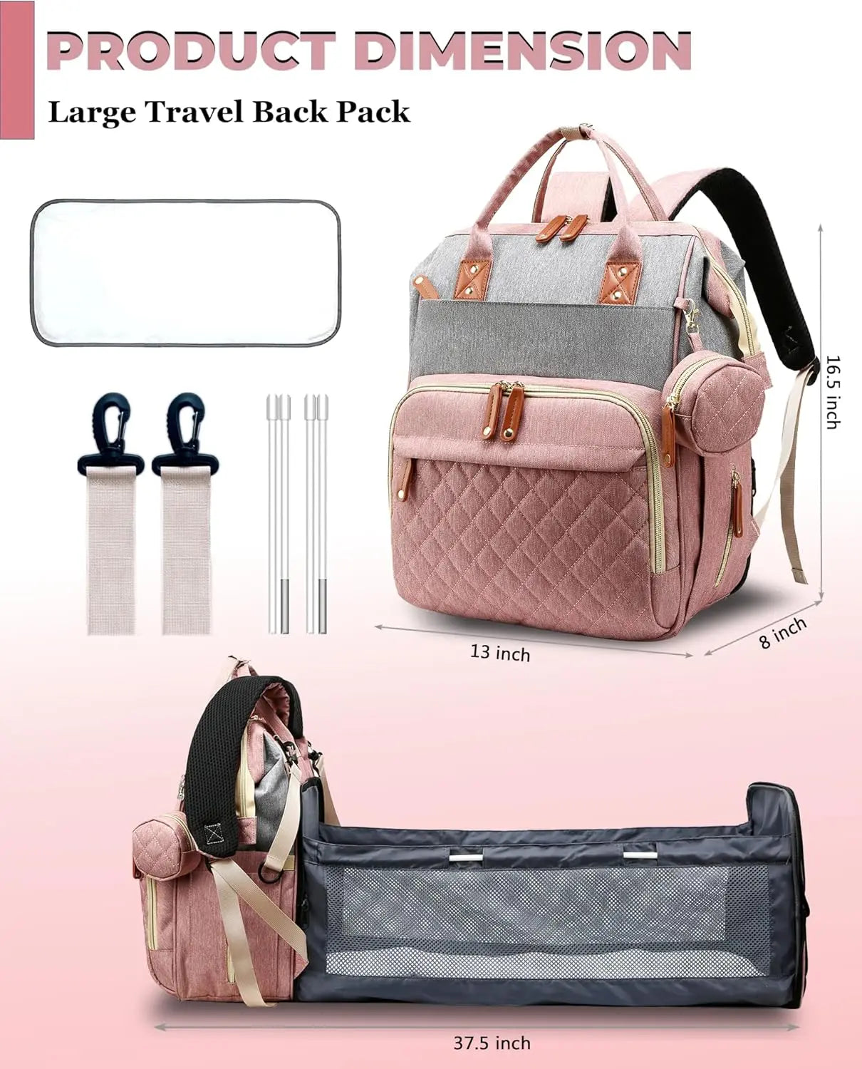 Waterproof Diaper Backpack With USB Port And Changing Pad Travel