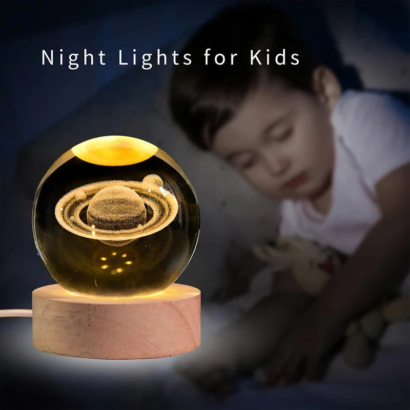 3D Galaxy Crystal Ball Night Light LED Lamp Saturn System