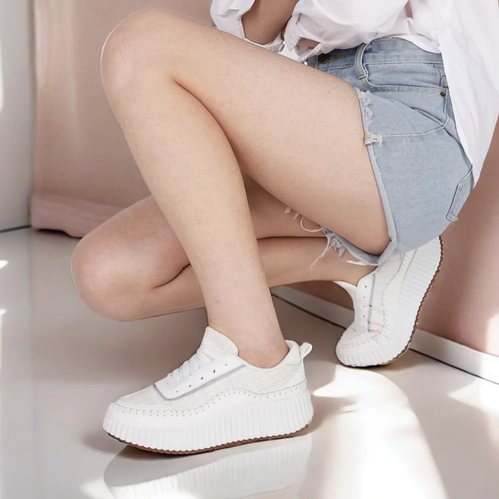 GIGIFOX Lace Up Platform Sneaker Women Comfortable Wedge Casual Shoes