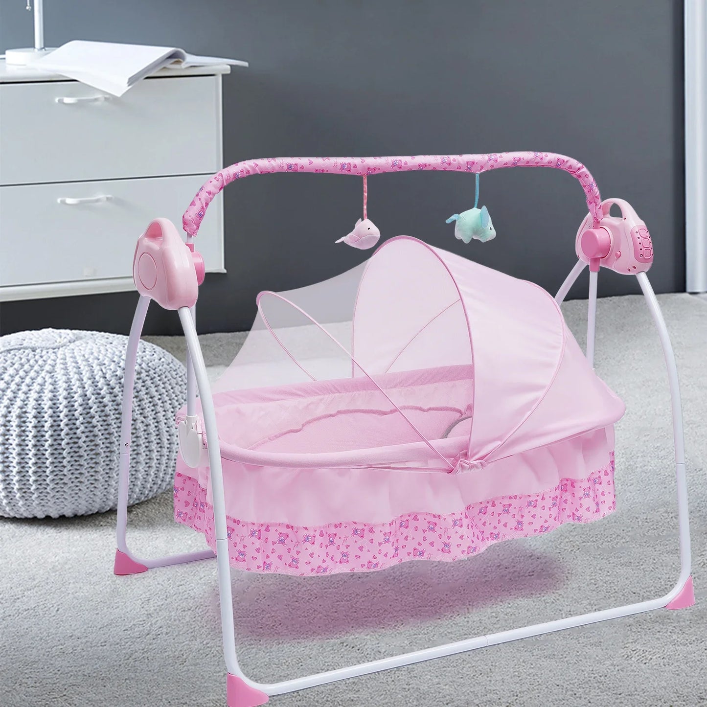 Electric Baby Crib Cradle Auto Swing Rocker With Five Gear Speed