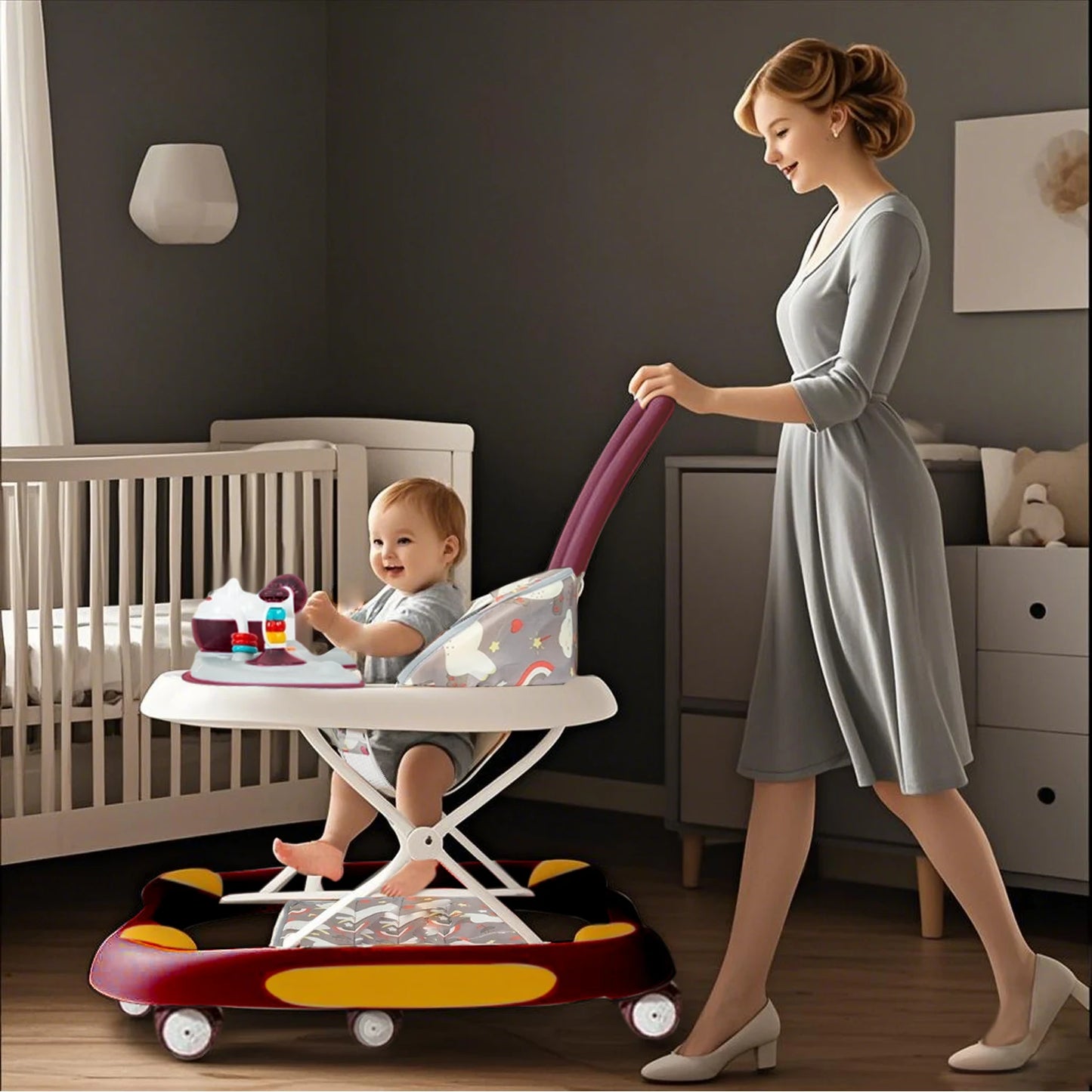 Multi Functional Baby Walker With Awning Anti-Rollover