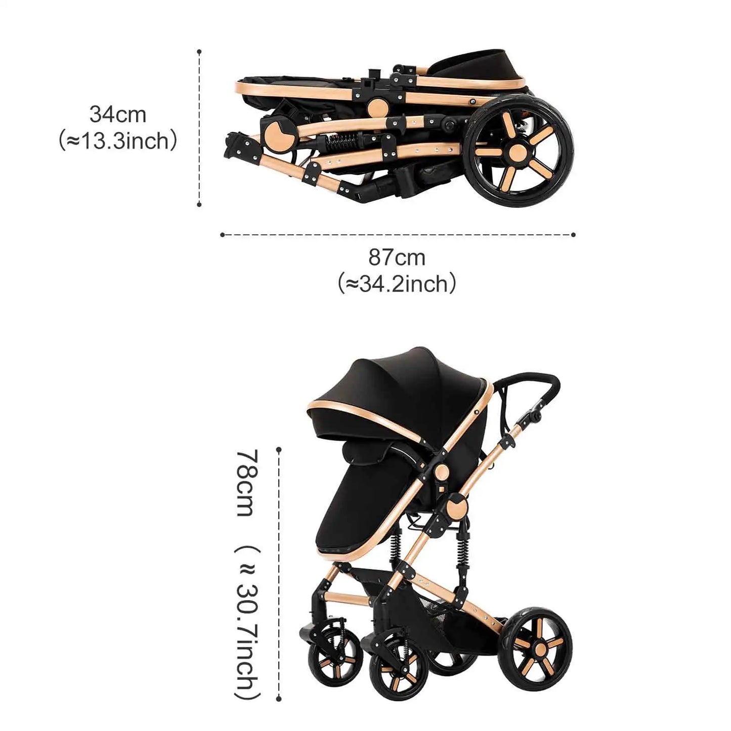 Baby Stroller 2 In 1 Foldable Portable Pushchair Carriage